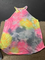 Neon Pink/ Grey Tye Dye High Neck Tank