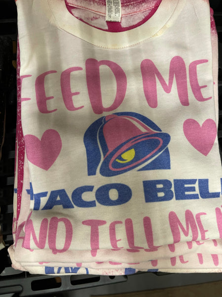 Youth Feed Me Taco Bell Pink Bleached Tee