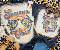 Summer Vibes Leopard Sunglasses Dark Colors On Grey Bleached Tee